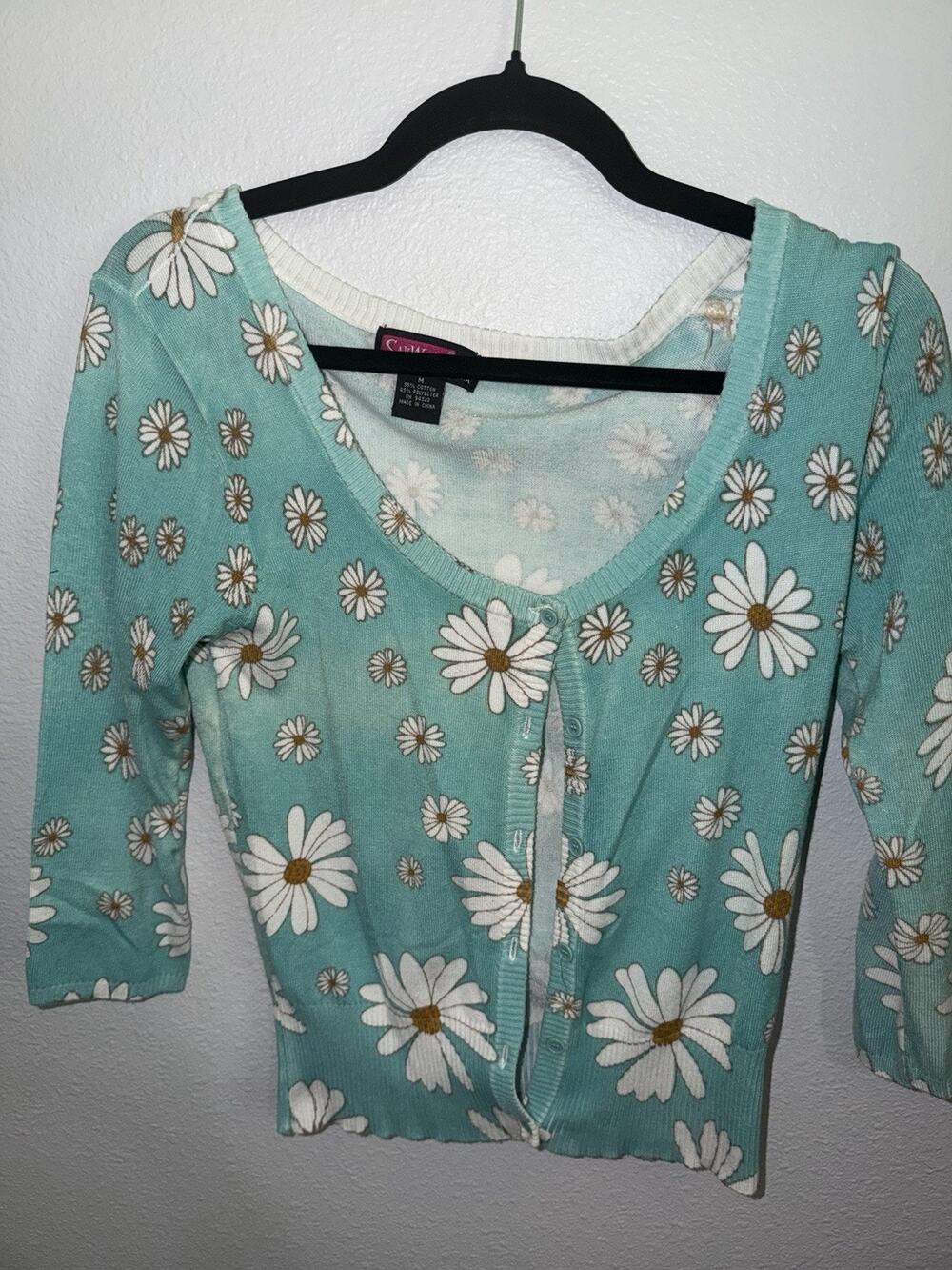 Y2k Hippie Cottage Core Say What Blue Daisy Women’s Cardigan Med (AO31)